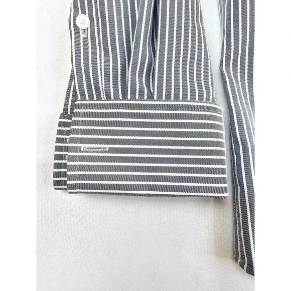 Tasso Elba Regular Non Iron Large 16 34-35 Gray White Collar Stripe French Cuff - Picture 7 of 12
